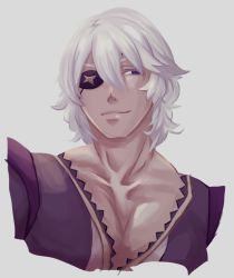 Rule 34 | eyepatch, fire emblem, fire emblem fates, lilly0723euro, looking at viewer, male focus, niles (fire emblem), nintendo, portrait, simple background, smile, solo, white hair