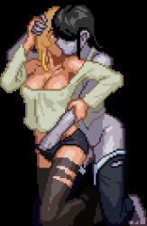 Rule 34 | 2girls, animated, animated gif, bouncing breasts, breasts, fingering, kiss, large breasts, lowres, multiple girls, parasite in city, pixel art, yuri, zombie