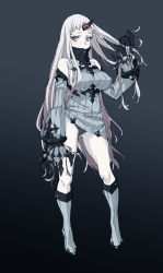 Rule 34 | 10s, 1girl, abyssal ship, black panties, breasts, claws, dress, horns, kantai collection, large breasts, long hair, pale skin, panties, ribbed dress, seaport princess, short dress, single horn, solo, tarou2, thighs, underwear, very long hair, white hair