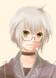 Rule 34 | 1boy, bad id, bad pixiv id, collar, curiosities of lotus asia, glasses, ica, male focus, morichika rinnosuke, short hair, simple background, solo, touhou, white hair, yellow eyes
