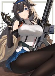 Rule 34 | 1girl, bad id, bad twitter id, blue eyes, breasts, commission, expressionless, girls&#039; frontline, hair flaps, head tilt, highres, iitenkidesune, large breasts, long hair, pantyhose, skeb commission, solo, super sass, super sass (girls&#039; frontline), super sass (mod3) (girls&#039; frontline), thighs, very long hair