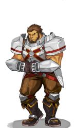 Rule 34 | 1boy, absurdres, armor, bara, beard, boots, breastplate, brown hair, clenched hands, dark-skinned male, dark skin, facial hair, full body, gazef stronoff, hair slicked back, highres, knight, looking at viewer, male focus, mature male, muscular, muscular male, overlord (maruyama), own hands together, sanpaku, second-party source, short hair, solo, standing, traver009