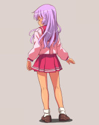Rule 34 | 1girl, aris-existence, bad id, bad pixiv id, closed eyes, from behind, highres, himekawa kotone, long hair, purple hair, school uniform, simple background, solo, standing, to heart, to heart (series)