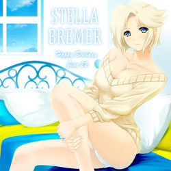 Rule 34 | 1girl, blonde hair, blue eyes, breasts, cleavage, large breasts, muv-luv, stella bremer