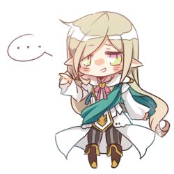 Rule 34 | 1girl, blush, boots, brown hair, chibi, coat, green eyes, long hair, magilou (tales), open mouth, pants, pointy ears, tales of (series), tales of berseria