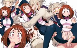 Rule 34 | 2girls, artist request, assertive female, blonde hair, bodysuit, boku no hero academia, breasts, brown eyes, brown hair, censored, clothed sex, covered erect nipples, cum, cum in pussy, cumdrip, double bun, fellatio, futa with female, futanari, grabbing, grabbing another&#039;s breast, grabbing another&#039;s hair, grabbing from behind, hair bun, highres, large breasts, medium breasts, messy hair, missionary, multiple girls, nipples, one breast out, open mouth, oral, plump, rape, sex, short hair, tearing up, toga himiko, tongue, tongue out, torn bodysuit, torn clothes, uraraka ochako, vaginal, yellow eyes