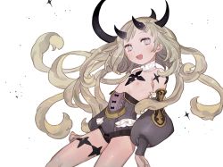 Rule 34 | 1girl, bow, corset, detached collar, detached sleeves, flat chest, grey eyes, grey hair, gwayo, horns, long hair, looking at viewer, markings, nipples, oni horns, original, simple background, solo, white background