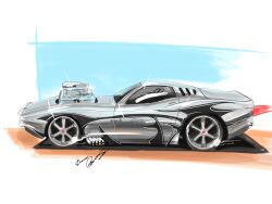 94eliasdesign car engine from_side glint grey_car highres hot_wheels hot_wheels:_acceleracers motor_vehicle no_humans rodger_dodger shadow signature sketch sports_car vehicle_focus