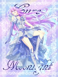 Rule 34 | 10s, 1girl, asymmetrical clothes, bad id, bad pixiv id, blue eyes, boots, breasts, character name, cure moonlight, dress, female focus, full body, heartcatch precure!, high heels, highres, kurose nao, long hair, magical girl, precure, purple hair, shoes, solo, tsukikage yuri
