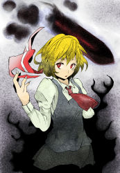 Rule 34 | 1girl, blonde hair, bow, dark, darkness, embodiment of scarlet devil, ex-rumia, female focus, hair bow, highres, red eyes, rumia, shadow, solo, tatapittan, touhou
