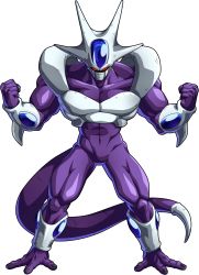 Rule 34 | absurdres, alternate form, armor, aura, clenched hand, clenched hands, colored skin, cooler (dragon ball), debris, dragon ball, dragon ball fighterz, dragonball z, highres, muscular, no humans, official art, purple skin, red eyes, tail