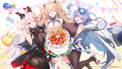 Rule 34 | 3girls, absurdres, aegir (azur lane), anchorage (azur lane), animal ears, azur lane, bare shoulders, black cape, blue eyes, blue hair, blush, bodystocking, breast curtains, breasts, cape, cleavage, coat, coat on shoulders, cross, cross earrings, earrings, elbow gloves, fake animal ears, gloves, highres, horns, jewelry, kanola u, large breasts, long hair, looking at viewer, multicolored hair, multiple girls, new jersey (azur lane), open mouth, rabbit ears, red hair, smile, streaked hair, thighs, very long hair, white coat, white gloves, white hair, yellow eyes