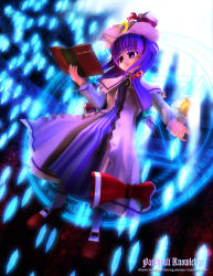 Rule 34 | 1girl, 2006, 3d, book, character name, danmaku, female focus, full body, highres, holding, holding book, magic circle, open book, patchouli knowledge, solo, tokotanu, touhou