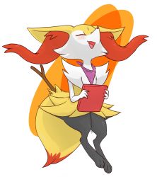Rule 34 | absurdres, animal ear fluff, animal nose, braixen, closed eyes, creatures (company), drawfag, furry, game freak, gen 6 pokemon, highres, nintendo, non-web source, open mouth, pokemon, pokemon (creature), simple background, snout, standing, stick