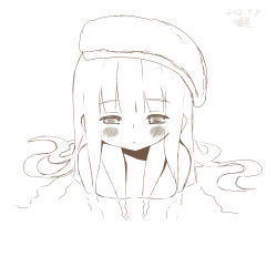 Rule 34 | 1girl, blush, dated, long hair, mille, monochrome, partially submerged, signature, simple background, solo, white background