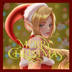 Rule 34 | 1girl, absurdres, ambitious elf jinx, blonde hair, christmas, gloves, green eyes, hat, highres, jinx (league of legends), league of legends, pointy ears, santa hat, smile