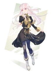 Rule 34 | 1girl, absurdres, blush, bomssp, closed mouth, epaulettes, fire emblem, fire emblem: three houses, full body, garreg mach monastery uniform, highres, long hair, long sleeves, looking at viewer, lysithea von ordelia, nintendo, pantyhose, pink eyes, simple background, solo, uniform, upper body, white background, white hair