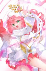 Rule 34 | 1girl, green eyes, hololive, long hair, long sleeves, looking at viewer, open mouth, pink hair, red666, sakura miko, smile, solo, virtual youtuber