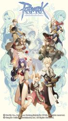 6+boys 6+girls acolyte_(ragnarok_online) apple_on_head archer_(ragnarok_online) armor assassin_(ragnarok_online) axe backpack bag bandages bandaid bandaid_on_cheek bandaid_on_face black_gloves black_pants black_pantyhose black_skirt blacksmith_(ragnarok_online) blonde_hair blue_eyes blue_shirt book boots bow_(weapon) bra breastplate breasts brown_capelet brown_eyes brown_footwear brown_gloves brown_hair brown_pants brown_shirt cape capelet cassock chainmail clenched_teeth closed_mouth copyright_name copyright_notice cross dagger dress feathers fire full_body gauntlets gloves goggles goggles_on_head grandyoukan green_eyes grin hair_between_eyes hairband hat highres holding holding_book holding_bow_(weapon) holding_weapon hunter_(ragnarok_online) knife knight_(ragnarok_online) korean_commentary logo long_hair long_sleeves looking_at_viewer looking_to_the_side mace mage_(ragnarok_online) magic md5_mismatch medium_breasts medium_hair merchant_(ragnarok_online) midriff monocle multiple_boys multiple_girls navel novice_(ragnarok_online) official_art official_wallpaper one_eye_closed open_mouth pants pantyhose peaked_cap pelvic_curtain pink_dress pink_hair pink_shorts pointing pointing_up potion priest_(ragnarok_online) purple_hair ragnarok_online rainbow red_bra red_cape red_eyes red_hair scroll shirt short_hair short_sleeves shorts shrug_(clothing) sidelocks simple_background skirt smile spiked_mace spikes standing sword swordsman_(ragnarok_online) teeth thief_(ragnarok_online) underwear waist_cape weapon white_background white_capelet wizard_(ragnarok_online)