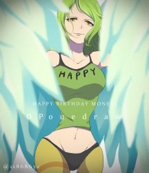 Rule 34 | 1girl, feathered wings, female focus, green hair, harpy, long hair, midriff, monet (one piece), monster girl, one piece, shirt, sleeveless, sleeveless shirt, solo, ss8686yc, swimsuit, tank top, wings, yellow eyes