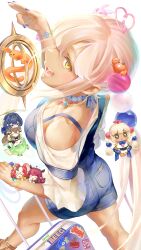Rule 34 | 1girl, 6+girls, absurdres, alternate costume, ass, bare shoulders, blonde hair, blue choker, blue overalls, blush, bracelet, breasts, ceres fauna, choker, cleavage, commentary, dark-skinned female, dark skin, english commentary, from above, hair ornament, hakos baelz, highres, holocouncil, hololive, hololive english, irys (hololive), jewelry, kaniko (tsukumo sana), large breasts, long hair, looking at viewer, multiple girls, nanashi mumei, necklace, ookami mio, ookami mio (street), ouro kronii, overall shorts, overalls, planet hair ornament, rolling suitcase, salute, sandals, shirt, sidelocks, sleeves past elbows, smol baelz, smol fauna, smol irys, smol kronii, smol mumei, smol sana, suitcase, tataki tuna, tsukumo sana, twintails, two-finger salute, usaslug (tsukumo sana), very long hair, virtual youtuber, white shirt, yatagarasu (tsukumo sana), yellow eyes