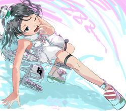 Rule 34 | 1girl, adapted turret, anchor ornament, black hair, blush, cannon, dress, gegeron, green eyes, hair ornament, hairclip, highres, kantai collection, long hair, low-cut armhole, machinery, mole, mole under eye, neckerchief, open mouth, rigging, sailor collar, sailor dress, scirocco (kancolle), short hair, sleeveless, sleeveless dress, solo, striped neckerchief, torpedo tubes, two side up, white dress, white sailor collar, yawning