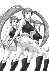 Rule 34 | 3girls, android, ass, bare shoulders, belt, boots, breasts, female focus, gamia q, highres, hinokawa jun, long hair, mazinger (series), mazinger z, monochrome, multiple girls, no panties, robot, skirt, turtleneck, twintails, very long hair