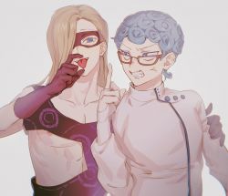 Rule 34 | 2boys, angry, blue eyes, blue hair, clenched teeth, collarbone, commentary request, curly hair, ghiaccio, glasses, gloves, highres, jojo no kimyou na bouken, long hair, male focus, mask, melone, multiple boys, ningzzz, nipples, piercing, teeth, tongue, tongue out, tongue piercing, veins, vento aureo