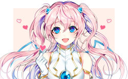 Rule 34 | 1girl, angelic buster, blue eyes, blush, breasts, gloves, hair ornament, hamericano, horns, long hair, looking at viewer, maplestory, multicolored hair, open mouth, pink hair, smile, solo, twintails, two side up, wings
