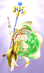 Rule 34 | 1girl, absurdres, armor, asymmetrical footwear, bare shoulders, belt, bracelet, breasts, choker, cleavage, dress, female focus, gradient background, green eyes, green hair, high heels, highres, hottiku, jewelry, kid icarus, kid icarus uprising, large breasts, long hair, looking at viewer, matching hair/eyes, mismatched footwear, multiple belts, necklace, nintendo, palutena, parted bangs, parted lips, pendant, pole dancing, rope, shield, side slit, single thighhigh, smile, solo, staff, strapless, strapless dress, swept bangs, thighhighs, tiara, vambraces, very long hair, white thighhighs