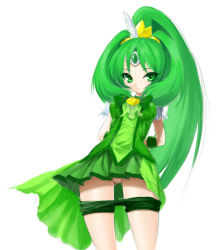 Rule 34 | 10s, 1girl, bad id, bad pixiv id, bike shorts, blush, bow, breasts, clothes pull, cure march, dress, gameprin, green eyes, green hair, long hair, matching hair/eyes, midorikawa nao, ponytail, precure, pussy, shorts, shorts pull, shorts under skirt, sketch, skirt, smile, smile precure!, solo, tiara, tri tails, uncensored, wrist cuffs
