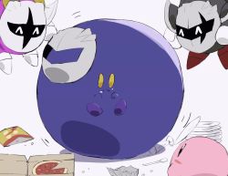Rule 34 | ^ ^, animated, black skin, blue skin, blush stickers, chips (food), closed eyes, colored skin, dark meta knight, fat, food, food on face, galacta knight, kirby, kirby&#039;s dream buffet, kirby (series), mask, meta knight, nintendo, no humans, orb, pink skin, pizza, pizza box, plate, potato chips, re38433, video