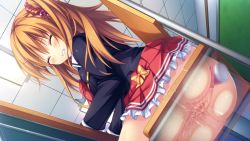 Rule 34 | 1girl, anal, anal object insertion, ass, blue eyes, brown hair, censored, chair, clenched teeth, desk, closed eyes, female ejaculation, fujishima yukine, hair ornament, hairclip, jk bitch pakopako life, long hair, object insertion, pussy, school uniform, sex toy, side ponytail, sitting, softhouse-seal, teeth, vibrator, wince