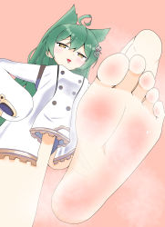 Rule 34 | 1girl, akashi (azur lane), azur lane, barefoot, blush, brown eyes, feet, foot focus, from below, green hair, highres, long hair, looking down, mini sokay3, open mouth, soles, solo, toes, tongue, tongue out