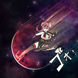 Rule 34 | 1girl, akaoni (zumt3548), atmospheric entry, aura, azur lane, black dress, black gloves, breasts, bremerton (azur lane), bremerton (kung fu cruiser) (azur lane), burning, china dress, chinese clothes, double bun, dress, energy, eyewear on head, flying kick, full body, gloves, glowing, hair bun, hand up, high heels, kicking, multicolored hair, no nose, official alternate costume, open mouth, pelvic curtain, pink eyes, pink hair, plasma, red footwear, round eyewear, smile, solo, space, streaked hair, sunglasses, thighhighs, thighs