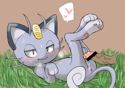Rule 34 | 10s, 1girl, absurdres, alolan form, alolan meowth, animal hands, anus, closed mouth, creatures (company), disembodied penis, fangs, furry, game freak, gen 7 pokemon, grass, heart, highres, lying, nintendo, on back, penis, pokemon, pokemon (creature), pokemon sm, pussy, simple background, smile, solo focus, sweat, tail, whiskers, yamii (yame83)