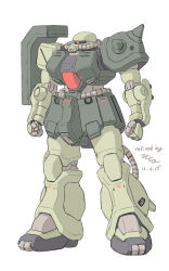 2016 cable clenched_hands colored_lineart dated gundam gundam_0080 highres mecha mecha_focus mobile_suit no_humans one-eyed original redesign robot science_fiction shield shoulder_spikes signature sketch spikes white_background z006 zaku_ii_fz_kai zeon