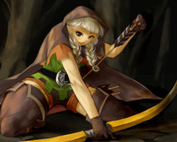 Rule 34 | arrow (projectile), blonde hair, bow, bow (weapon), braid, brown eyes, cloak, dragon&#039;s crown, elf (dragon&#039;s crown), k.sho, pointy ears, solo, thick thighs, thighhighs, thighs, vanillaware, weapon