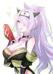 Rule 34 | 1girl, breasts, camilla (fire emblem), camilla (ninja) (fire emblem), choker, cleavage, fire emblem, fire emblem fates, fire emblem heroes, gloves, highres, holding, holding scroll, ninja, nintendo, official alternate costume, official alternate hairstyle, ponytail, purple choker, purple eyes, purple gloves, purple hair, purple rope, ribbon choker, rope, scroll, shuriken hair ornament, solo, t misaomaru, upper body, wrist guards