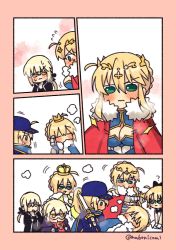 Rule 34 | 10s, 6+girls, ahoge, artoria pendragon (all), artoria pendragon (alter swimsuit rider) (fate), artoria pendragon (fate), artoria pendragon (lancer) (fate), artoria pendragon (swimsuit archer) (fate), artoria pendragon (swimsuit archer) (second ascension) (fate), baseball cap, blonde hair, blue hat, braid, cape, chibi, cleavage cutout, clothing cutout, comic, crown, fate/grand order, fate (series), flying sweatdrops, french braid, gold trim, golden kamuy, green eyes, hat, jacket, meme, multiple girls, multiple persona, mysterious heroine x (fate), mysterious heroine x alter (fate), mysterious heroine x alter (first ascension) (fate), nabenko, ponytail, rakko-nabe, red cape, saber (fate), saber alter, saber alter (ver. shinjuku 1999) (fate), saber lily, silent comic, swimsuit
