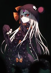 Rule 34 | 1girl, abigail williams (fate), abigail williams (third ascension) (fate), absurdres, animal hood, black bow, bow, colored skin, commentary, commission, english commentary, fate/grand order, fate (series), glowing, glowing eyes, highres, hood, jin grey paladin, long hair, onesie, orange bow, pale skin, pink eyes, polka dot, polka dot bow, red eyes, shaded face, sleeves past wrists, solo, third eye, white hair, white skin