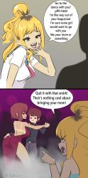 Rule 34 | 1boy, 2girls, absurdres, age difference, angry, ass, dancing, gyaru, highres, incest, maho malice, mother and son, multiple girls, original, surprised, tan, tanline
