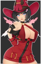 Rule 34 | 1girl, absurdres, arc system works, black hair, blue eyes, breasts, fingerless gloves, gloves, guilty gear, hat, highres, i-no, large breasts, looking at viewer, mole, mole above mouth, underboob, witch hat