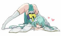 Rule 34 | 100, 100percent park, 1girl, arched back, ass, dragon horns, fate/grand order, fate (series), green hair, heart, heart-shaped pupils, horns, jack-o&#039; challenge, japanese clothes, kimono, kiyohime (fate), long hair, obi, open mouth, pelvic curtain, sash, shadow, simple background, solo, spread legs, symbol-shaped pupils, tabi, thighhighs, top-down bottom-up, white background, white thighhighs, wide sleeves, yellow eyes