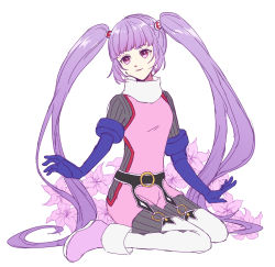 Rule 34 | 1girl, bodysuit, breasts, elbow gloves, flower, gloves, hair ornament, highres, long hair, open mouth, purple eyes, purple hair, shoes, sophie (tales), tales of (series), tales of graces, thighhighs, twintails, very long hair