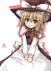 Rule 34 | 1girl, aoi satsuki, blush, female focus, hat, kirisame marisa, simple background, solo, touhou, witch, witch hat
