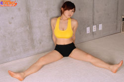 Rule 34 | barefoot, highres, midriff, photo (medium), ponytail, shorts, soles, sports bra, yoshizuki azusa