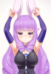 Rule 34 | 10s, 1girl, animal ears, armpits, arms up, bad id, bad pixiv id, blunt bangs, chuchu (show by rock!!), cross-laced clothes, detached sleeves, heart, highres, long hair, looking at viewer, purple eyes, purple hair, rabbit ears, ringlets, show by rock!!, smile, solo, ten piboshi, upper body