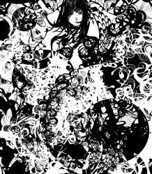 Rule 34 | 1girl, abstract, expressionless, greyscale, kazaana, long hair, looking at viewer, monochrome, original, solo