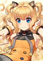 Rule 34 | + +, 1girl, animal ears, black ribbon, blonde hair, blue eyes, cat ears, closed mouth, commentary, dress, fake animal ears, hands in hair, highres, kamille (vcx68), long hair, looking at viewer, neck ribbon, revision, ribbon, seeu, smile, solo, two side up, very long hair, vocaloid, wrist cuffs, yellow dress